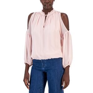 INC International Concepts Chiffon Cold-Shoulder Top Medium Pale Pink NWT